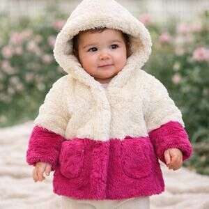 Tucker & Tate Baby Girl 6M Faux Fur Hooded Jacket Cream Pink Coat